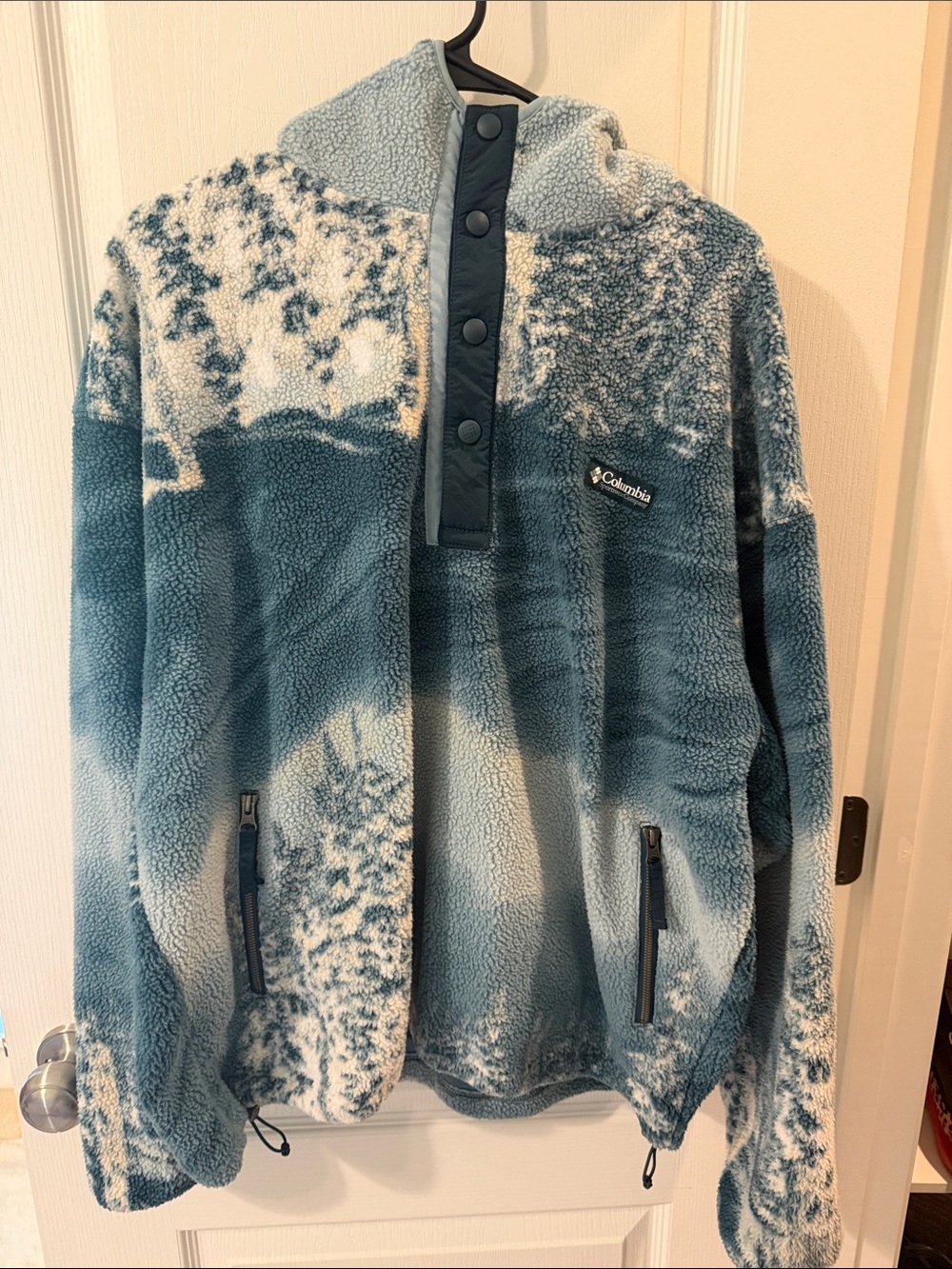 Columbia Teal and Cream Fleece Pullover Jacket